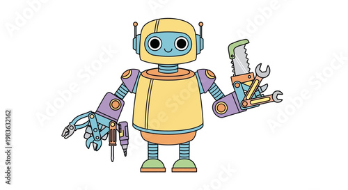 Robot Holding Tools And Wrench.