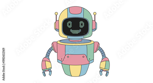 Colorful Robot With Smiling Face.