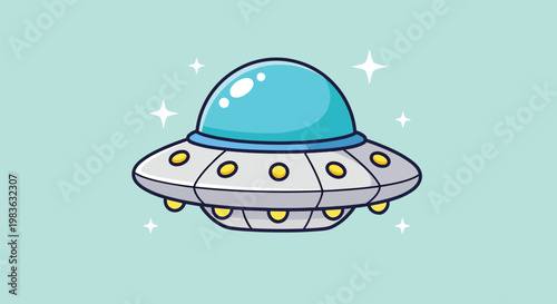 Cute Cartoon UFO Spaceship Illustration.