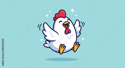 Cute Happy Chicken Jumping with Joy Illustration.