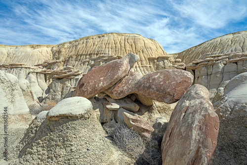 Fallen Rocks in an Eroded Badlands Canyon