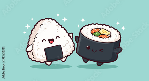 Cute Onigiri and Sushi Roll Friends.