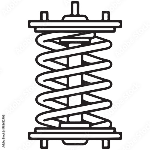 Automotive shock absorber with coil spring suspension system vector icon for car maintenance and repair
