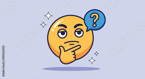 Pensive Thinking Emoji with Question Mark Bubble.