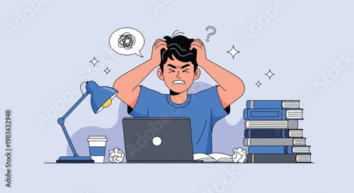 Stressed Student Overwhelmed by Studies and Workload.