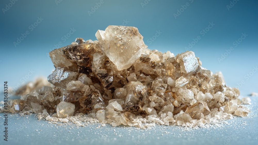 Obraz premium Crystal Cluster: Clear, Rough Stones Amidst Fine Powder