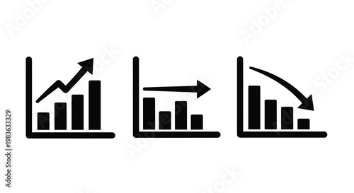 Three black bar graphs showing growth stability and decline silhouette