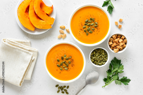 Obraz na plátně Homemade creamy pumpkin soup
