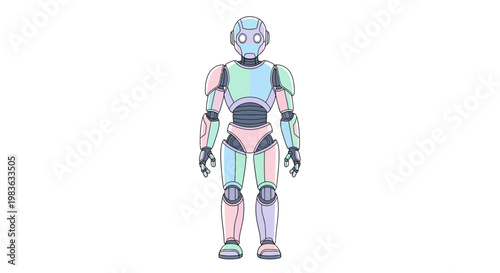 Colorful Robot Standing Upright Humanoid.