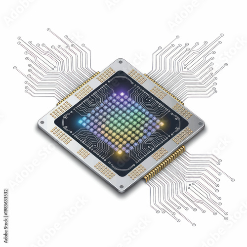 HighTech Processor Chip with Intricate Circuitry and Thermal Design for Modern Computing.