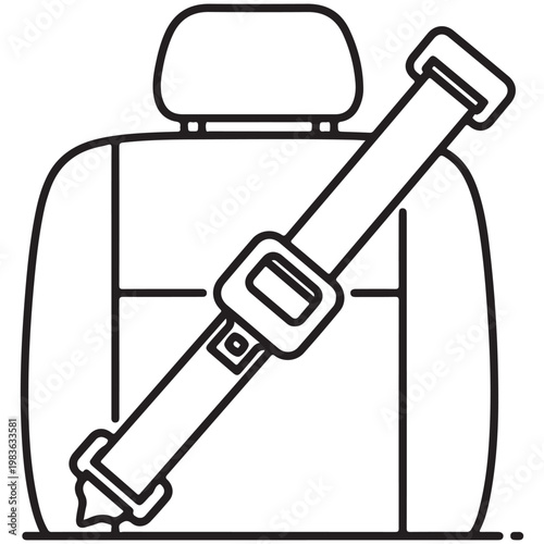 Car seat with fastened seatbelt vector icon for automotive safety and security concepts