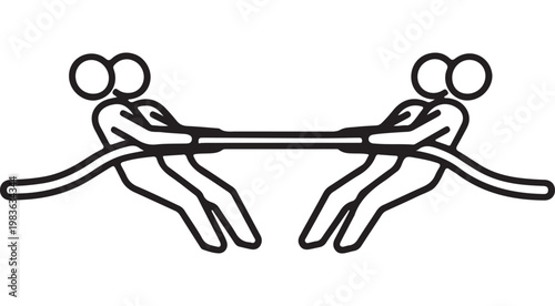 Tug of war competition between two teams vector illustration for business rivalry and teamwork concept