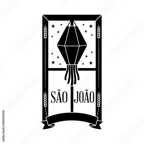 Sao Joao window badge with lantern ribbon and wheat