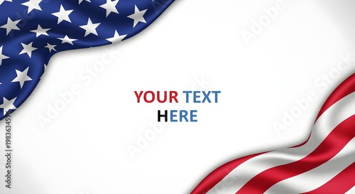 American flag waving with customizable text placeholder isolated on transparent background