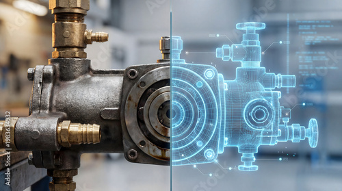Digital twin technology connecting industrial pump with cad model