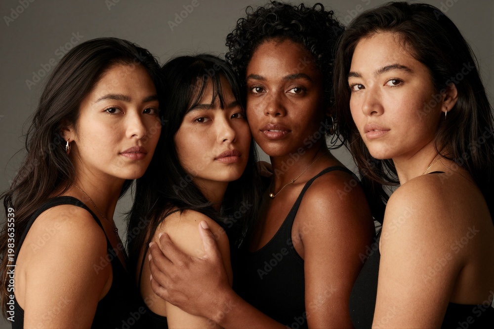Obraz premium Diverse women posing together in studio group portrait