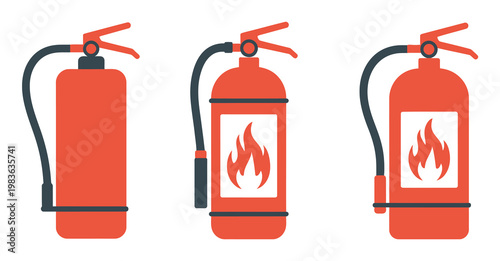 Fire safety icon set, fire extinguisher symbols, emergency preparedness graphics, firefighting equipment signs, hazard warning indicators, rescue and protection elements