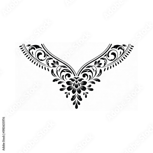 Elegant black floral design resembling a decorative collar or neckline