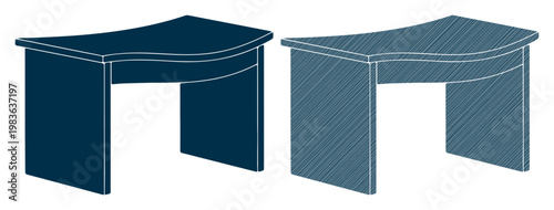 Modern, minimalist desk icons, blue, vector graphics, office furniture