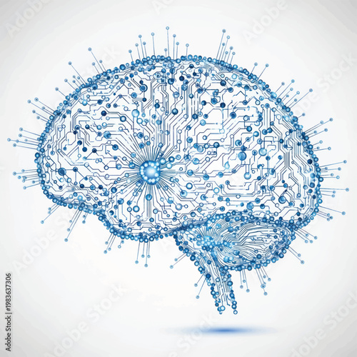 Abstract Networked Brain Visualization Highlighting Neural Connectivity and Cognitive Processes.
