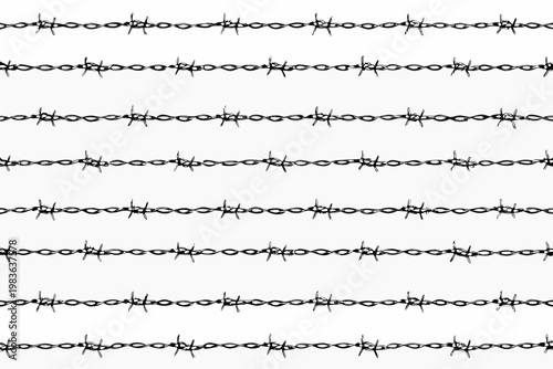 Seamless pattern of black barbed wire against a white background