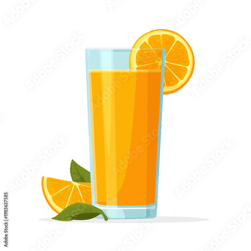 A simple and modern flat 2D vector of a Orange Juice, isolated on a pure white background.