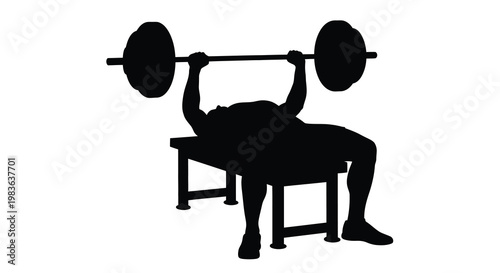 A weightlifter bench pressing with a striking black silhouette
