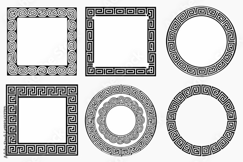 Fotografie A collection of six black and white greek key pattern frames