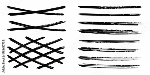 Abstract black brushstrokes arranged in varied linear patterns on white