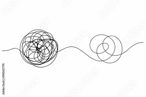 Konstfotografi Abstract black lines forming a chaotic tangle and a simple swirl