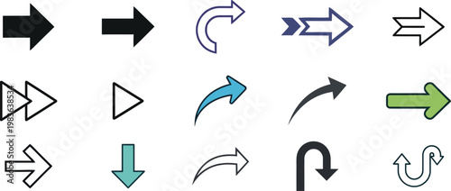 Collection of diverse arrow icons directional symbols for interface design