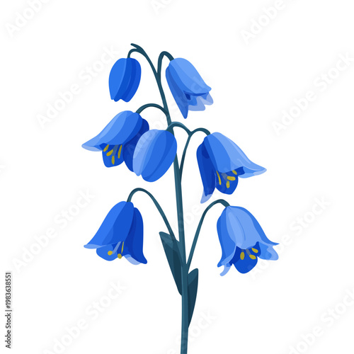 2D minimalist flat vector of a Bluebell, contemporary clean design isolated on white.