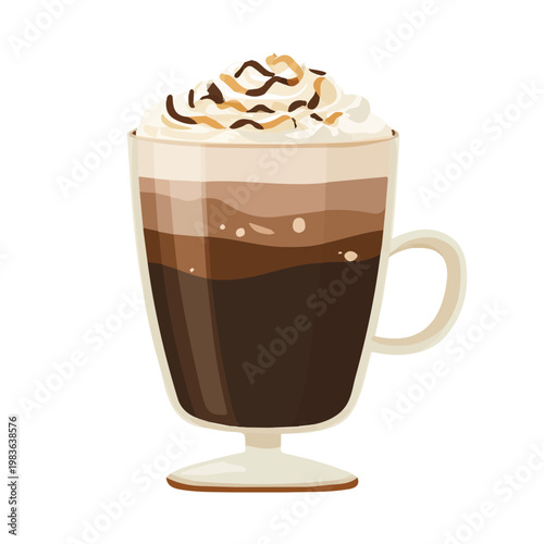 Clean 2D flat vector depiction of a Caffe Mocha, designed in minimalist modern style with white background.