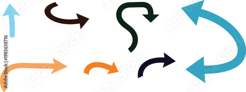 Collection of colorful arrows directional symbols for flow and movement