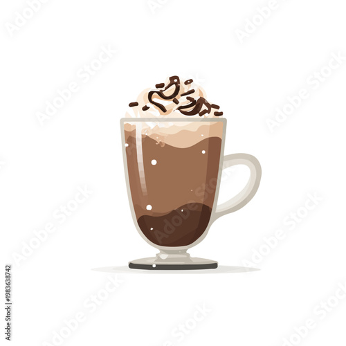 Foto Flat 2D minimalist illustration of a Caffe Mocha, modern vector design with white background