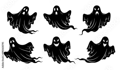 Spooky Ghost Icons Realistic Phantom Silhouettes Horror Halloween Vector Set