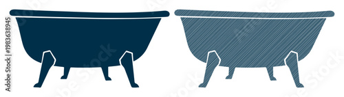 Clawfoot Bathtubs, Vector Bath Tubs, Blue Bathroom Fixtures, 2 Vintage Tubs