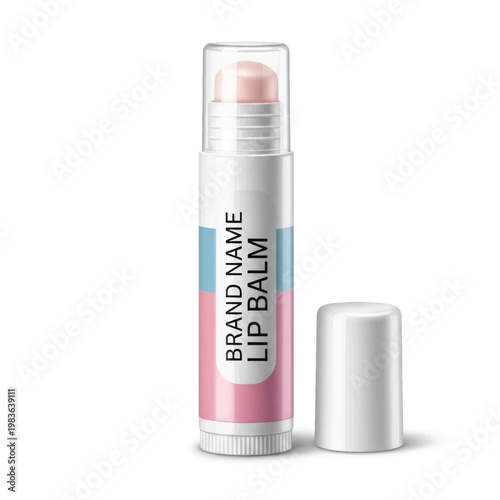 Pastel Lip Balm Stick with Clear Cap and Brand Label for Everyday Lip Care.