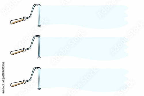 Illustration of three paint rollers with light blue paint smears