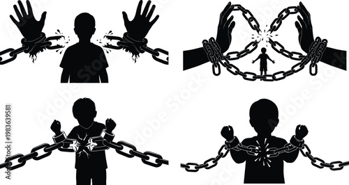 Symbolic depictions of restraint and confinement using chains and silhouettes