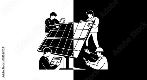 Workers installing solar panel technology.