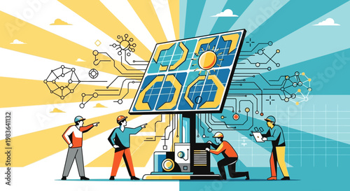 Workers installing solar panel technology.