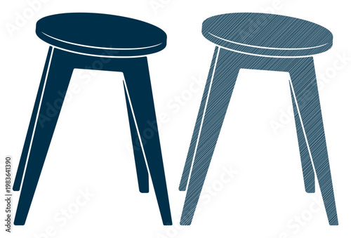 Modern stool icons, blue minimalist furniture, vector illustration, home decor elements, 2-pack