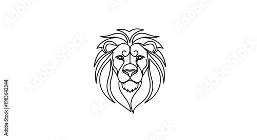 Graphic Line Drawing Of Majestic Lion Head Emblem.