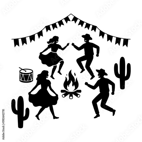 Puppet show scene at S�o Jo�o festival with children and bonfire