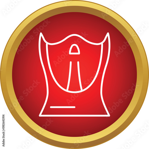 Balaclava face mask outline appearing in a red circle with gold border
