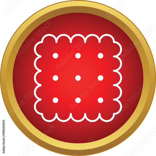 Biscuit symbol in a red rounded button with a golden border outline