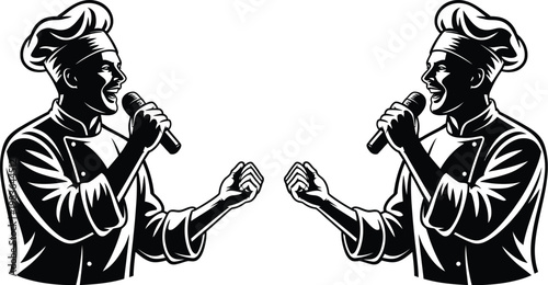 Vector illustration of a band silhouettes featuring a man and woman playing saxophone, guitar, and trumpet in a black jazz or rock concert group