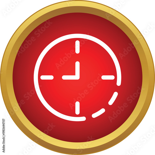 Red circular icon illustrating a simple clock face with time hands and dial marks