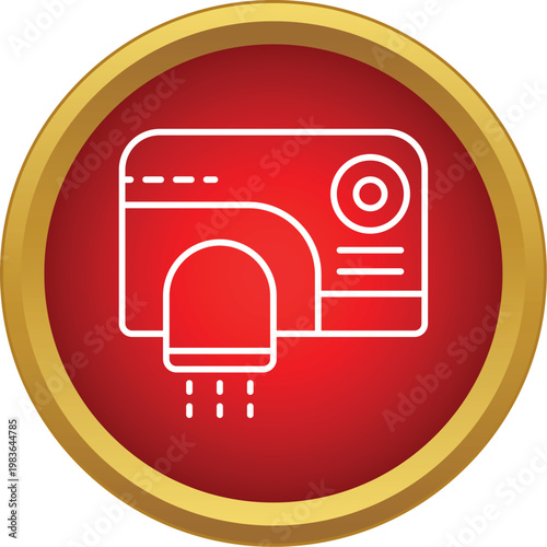 Hand dryer icon on a red round button symbolizing public restroom hygiene